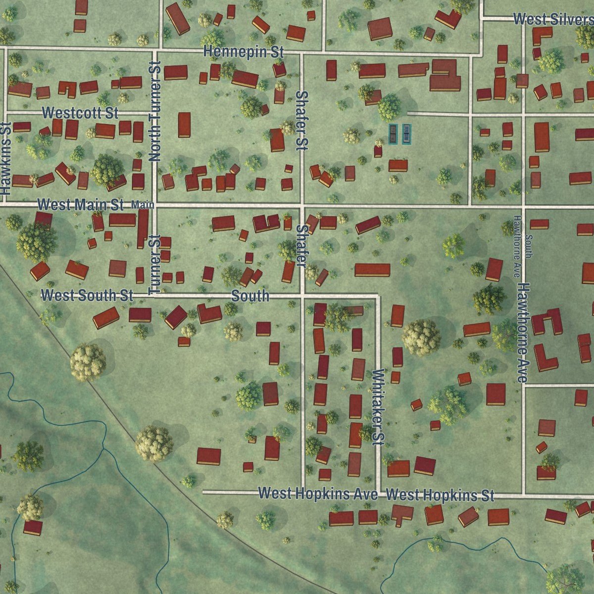 Second close-up of the map of Granville, Illinois print showing more streets and buildings