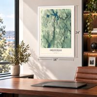 Granville, Massachusetts map, 18 x 24 inch print in a white frame in a home office