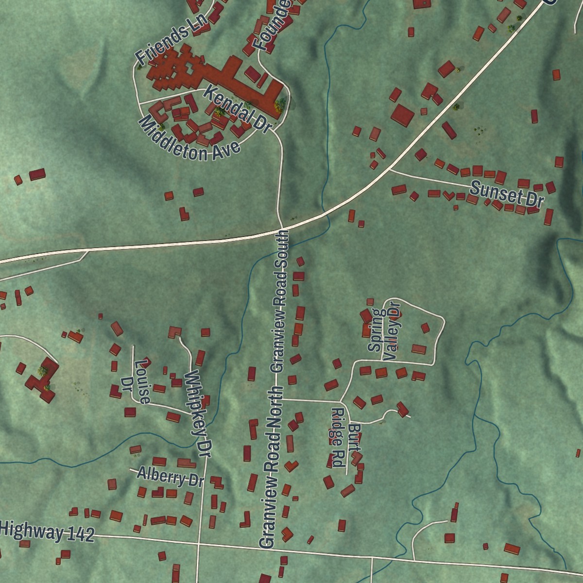 Second close-up of the map of Granville South, Ohio print showing more streets and buildings