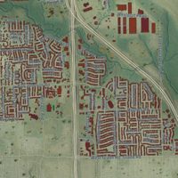Second close-up of the map of Grapevine, Texas print showing more streets and buildings