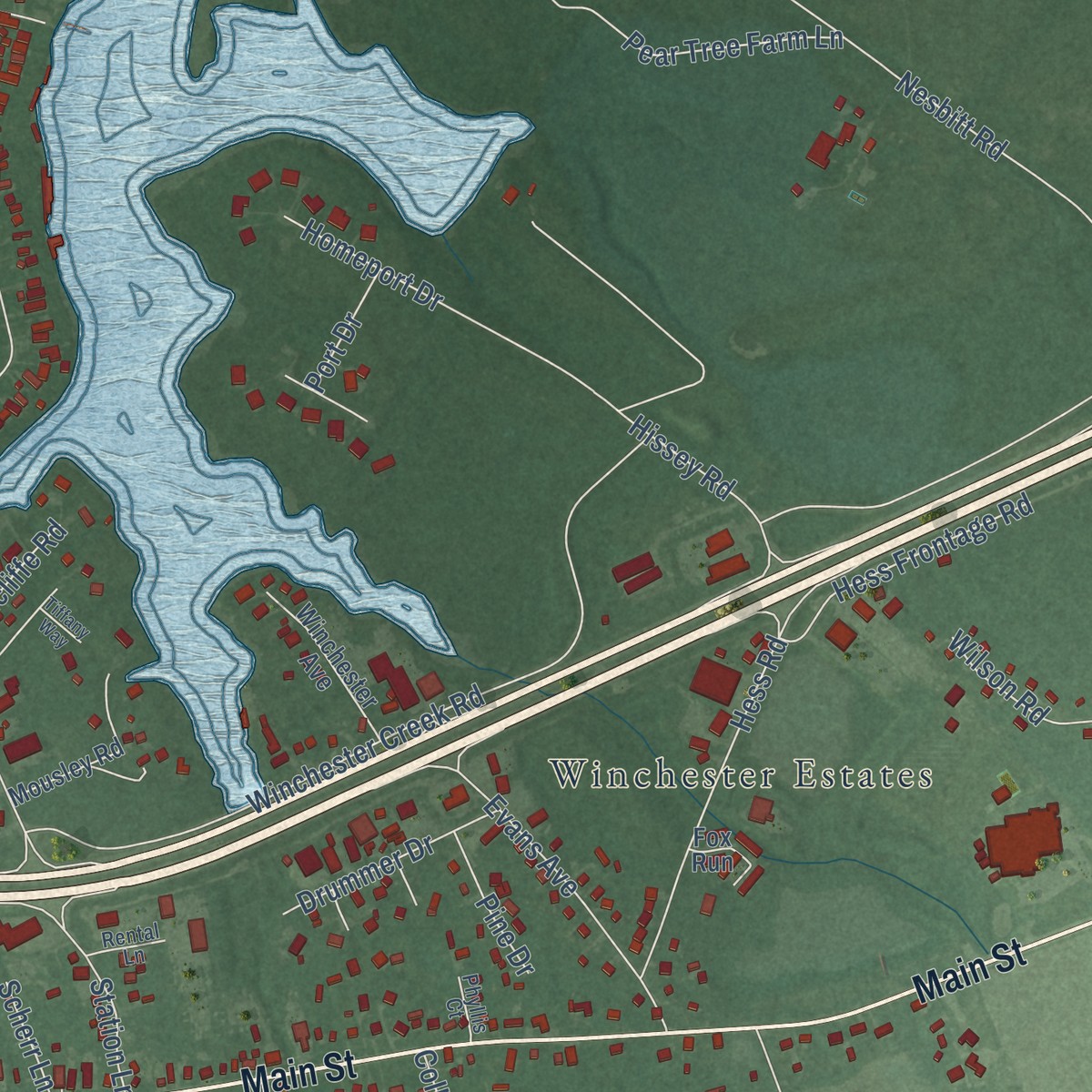 Second close-up of the map of Grasonville, Maryland print showing more streets and buildings