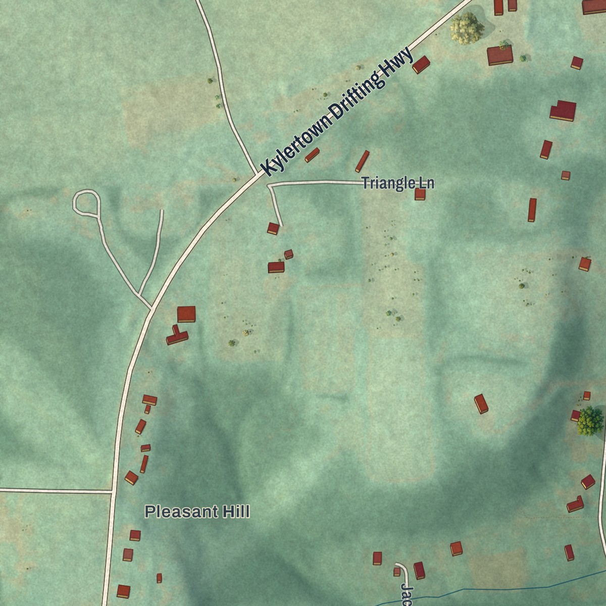 Second close-up of the map of Grassflat, Pennsylvania print showing more streets and buildings