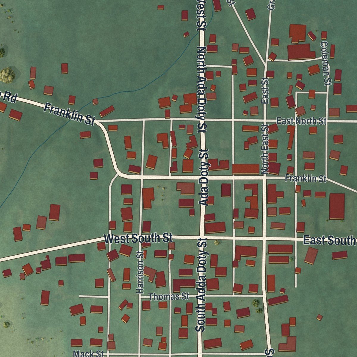 Second close-up of the map of Gratis, Ohio print showing more streets and buildings