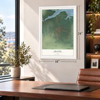 Gratis, Ohio map, 18 x 24 inch print in a white frame in a home office