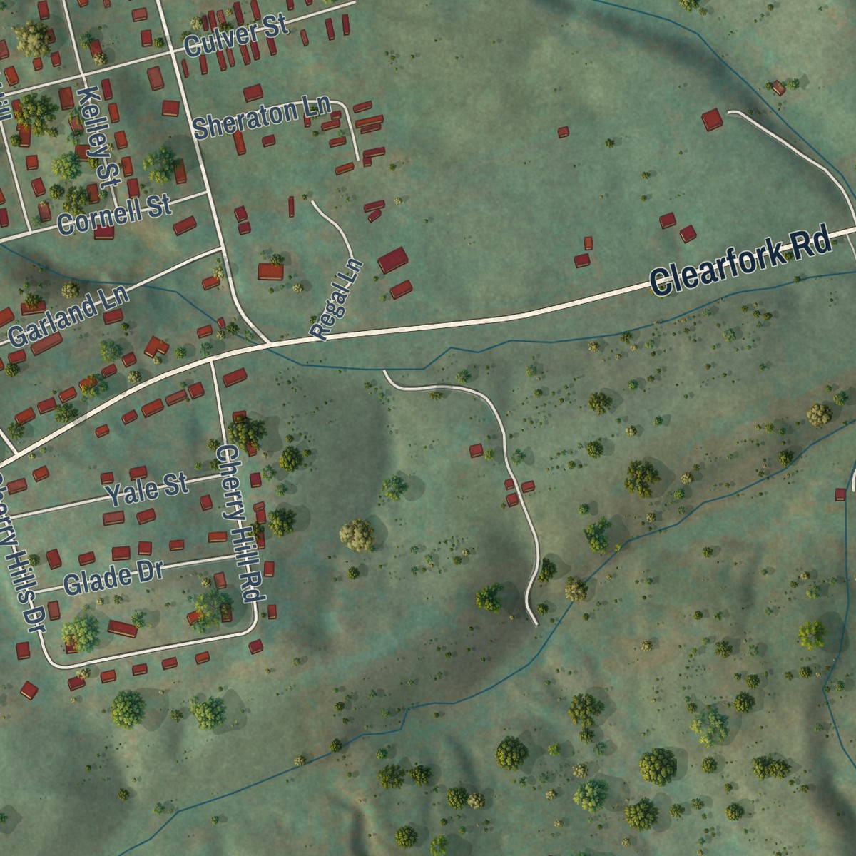 Second close-up of the map of Gratton, Virginia print showing more streets and buildings