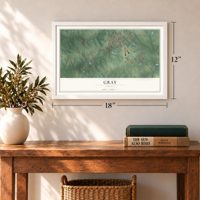 Gray, Georgia map, 12 x 18 inch print in a white frame in an entryway