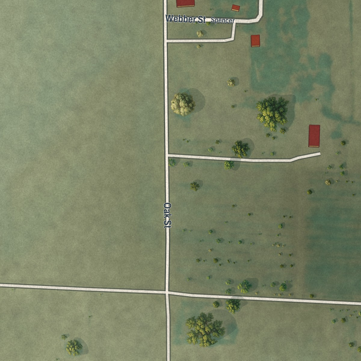 Second close-up of the map of Grayridge, Missouri print showing more streets and buildings