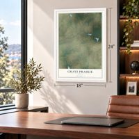 Grays Prairie, Texas map, 18 x 24 inch print in a white frame in a home office