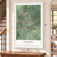Grayson, Georgia map, 24 x 36 inch print in a white frame by a staircase