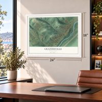 Grazierville, Pennsylvania map, 18 x 24 inch print in a white frame in a home office