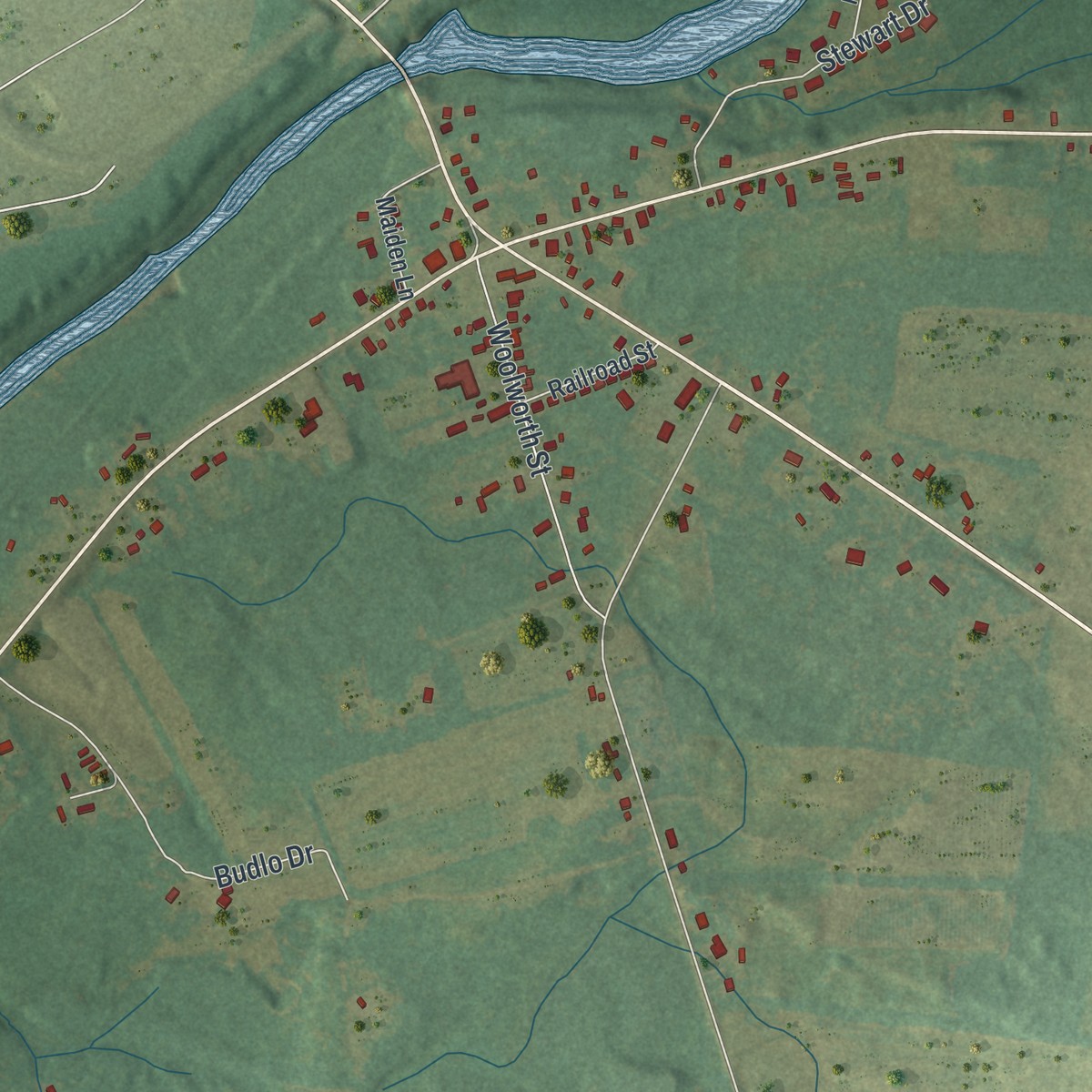 Second close-up of the map of Great Bend, New York print showing more streets and buildings
