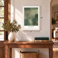 Great Bend, North Dakota map, 12 x 18 inch print in a white frame in an entryway