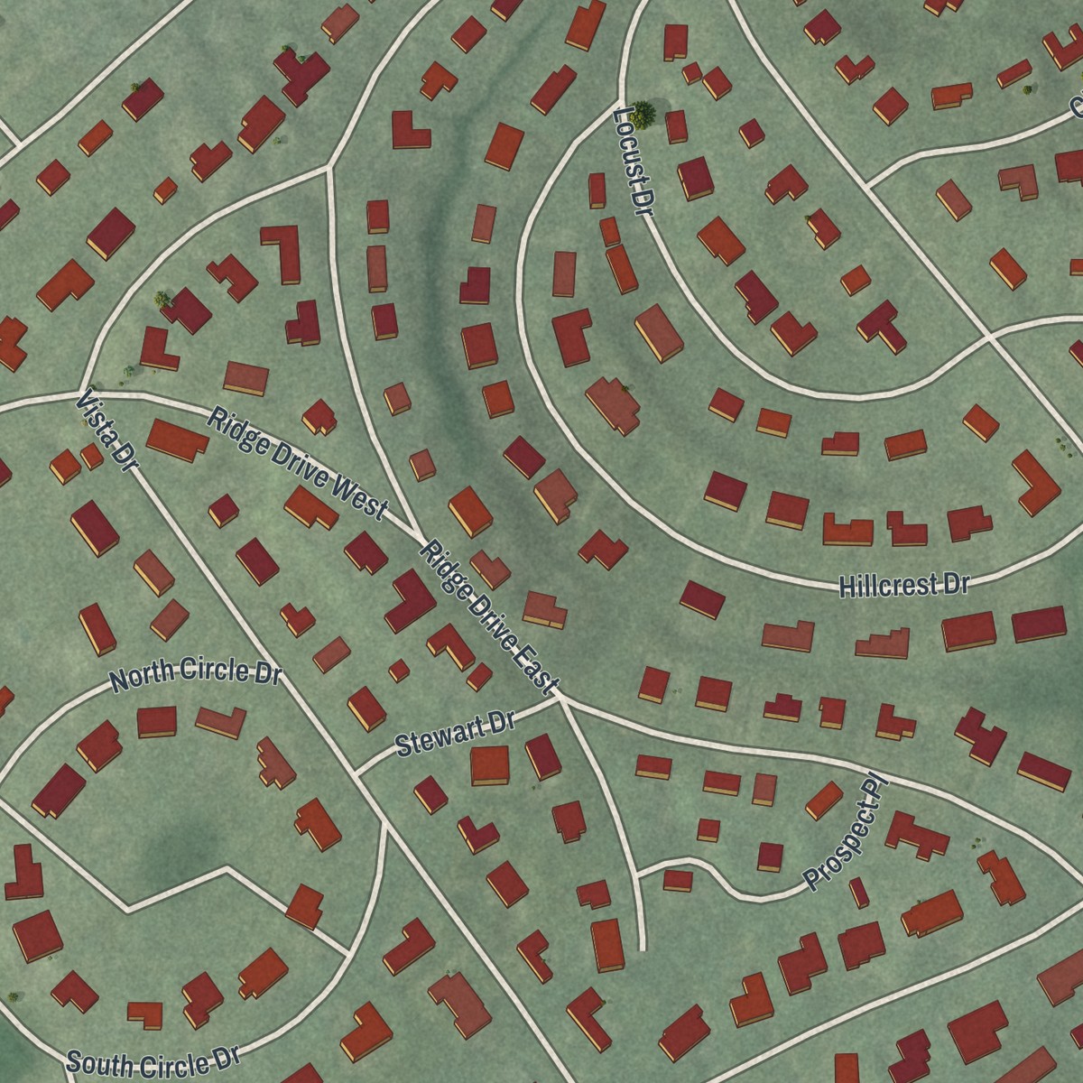 Second close-up of the map of Great Neck Estates, New York print showing more streets and buildings