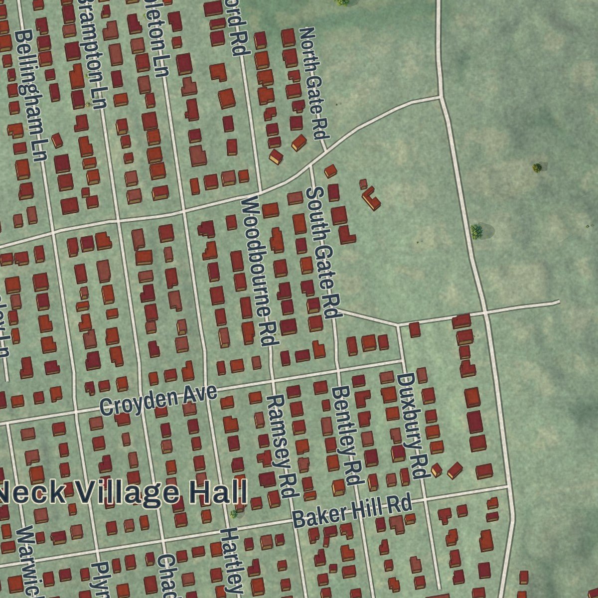 Second close-up of the map of Great Neck, New York print showing more streets and buildings