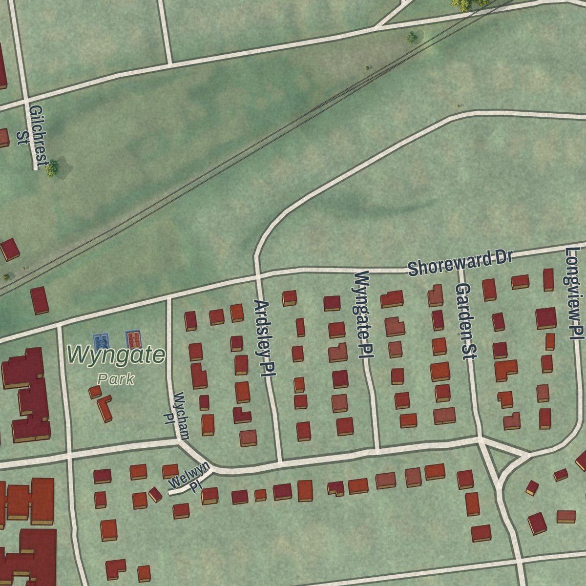 Second close-up of the map of Great Neck Plaza, New York print showing more streets and buildings