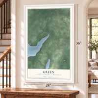 Green, Alpena County, Michigan map, 24 x 36 inch print in a white frame by a staircase