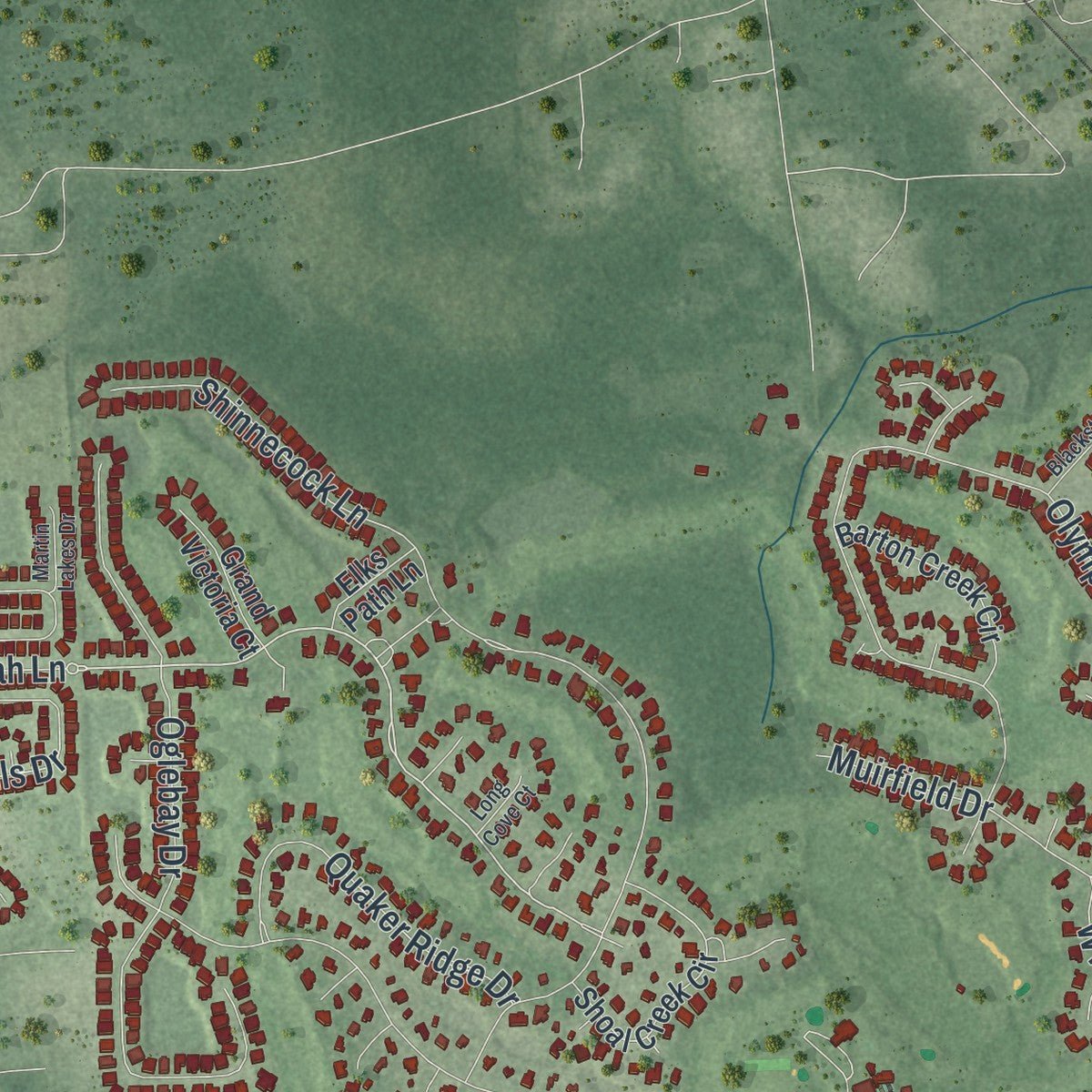 Second close-up of the map of Green Cove Springs, Florida print showing more streets and buildings