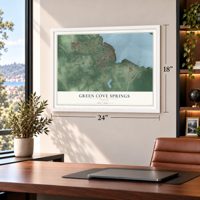 Green Cove Springs, Florida map, 18 x 24 inch print in a white frame in a home office