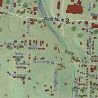 Second close-up of the map of Green Forest, Arkansas print showing more streets and buildings