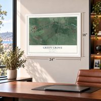 Green Grove, New Jersey map, 18 x 24 inch print in a white frame in a home office