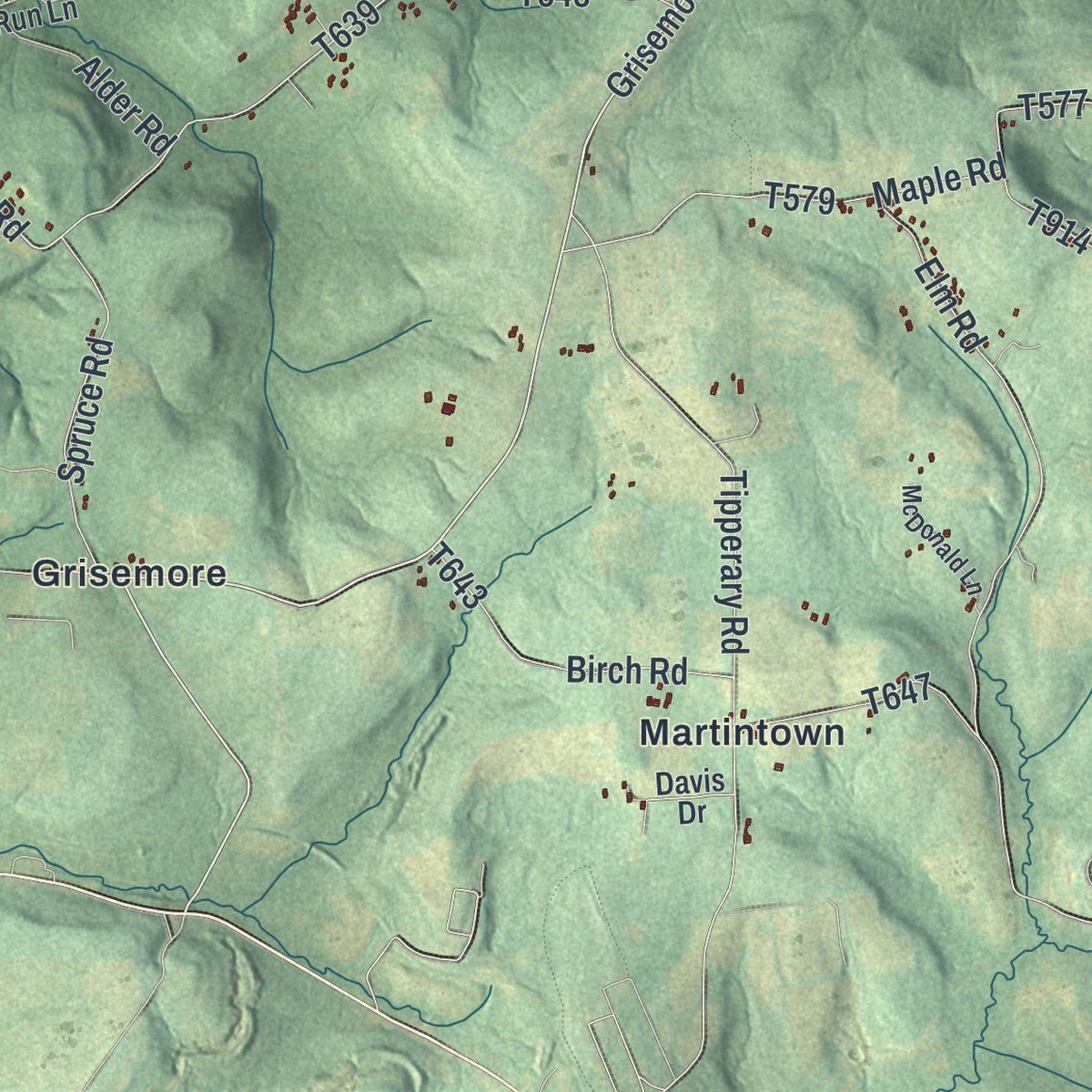 Second close-up of the map of Green, Indiana County, Pennsylvania print showing more streets and buildings