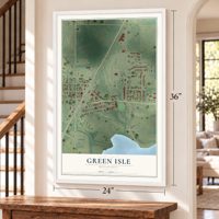 Green Isle, Minnesota map, 24 x 36 inch print in a white frame by a staircase