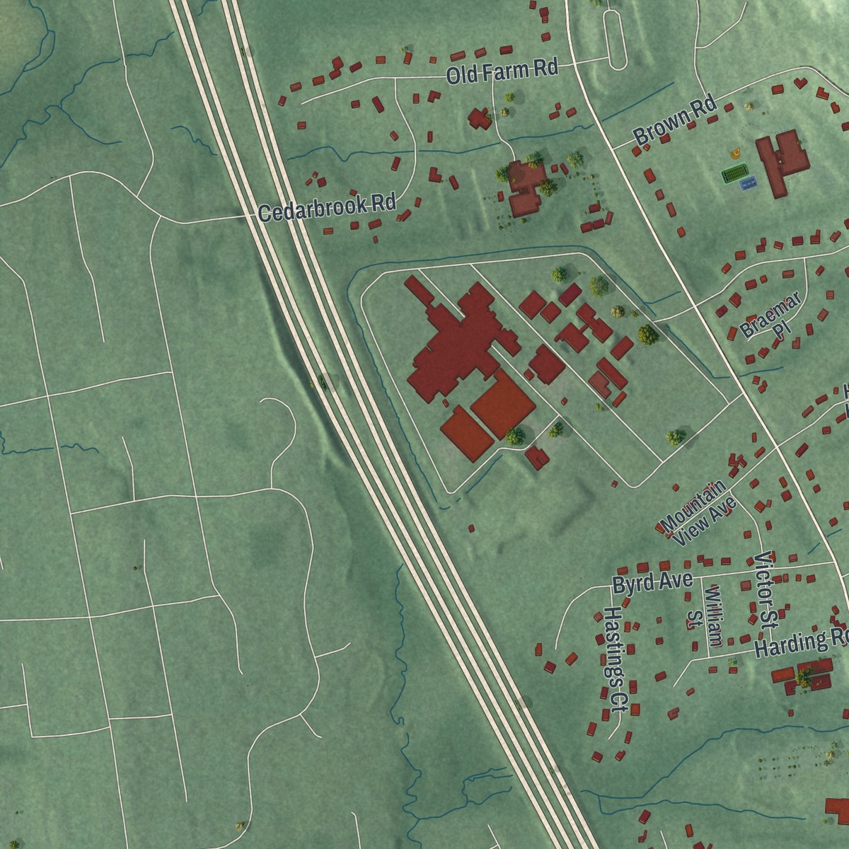 Second close-up of the map of Green Knoll, New Jersey print showing more streets and buildings
