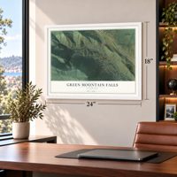 Green Mountain Falls, Colorado map, 18 x 24 inch print in a white frame in a home office