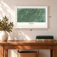 Green, New Jersey map, 12 x 18 inch print in a white frame in an entryway
