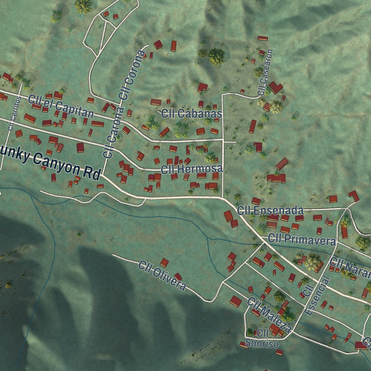Second close-up of the map of Green Valley, California print showing more streets and buildings