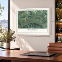 Green Valley, California map, 18 x 24 inch print in a white frame in a home office