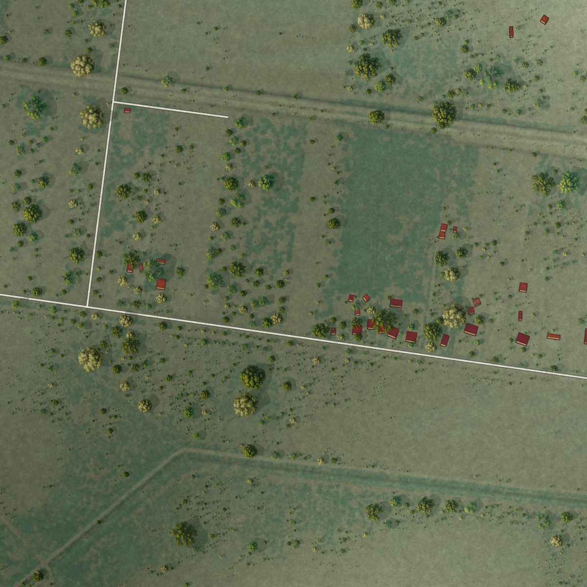 Second close-up of the map of Green Valley Farms, Texas print showing more streets and buildings