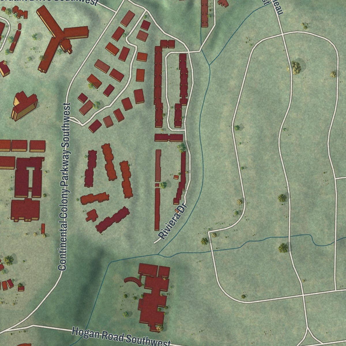 Second close-up of the map of Greenbriar, Georgia print showing more streets and buildings