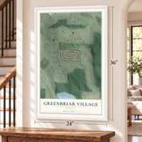 Greenbriar Village, Georgia map, 24 x 36 inch print in a white frame by a staircase