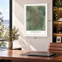 Greencastle, Pennsylvania map, 18 x 24 inch print in a white frame in a home office