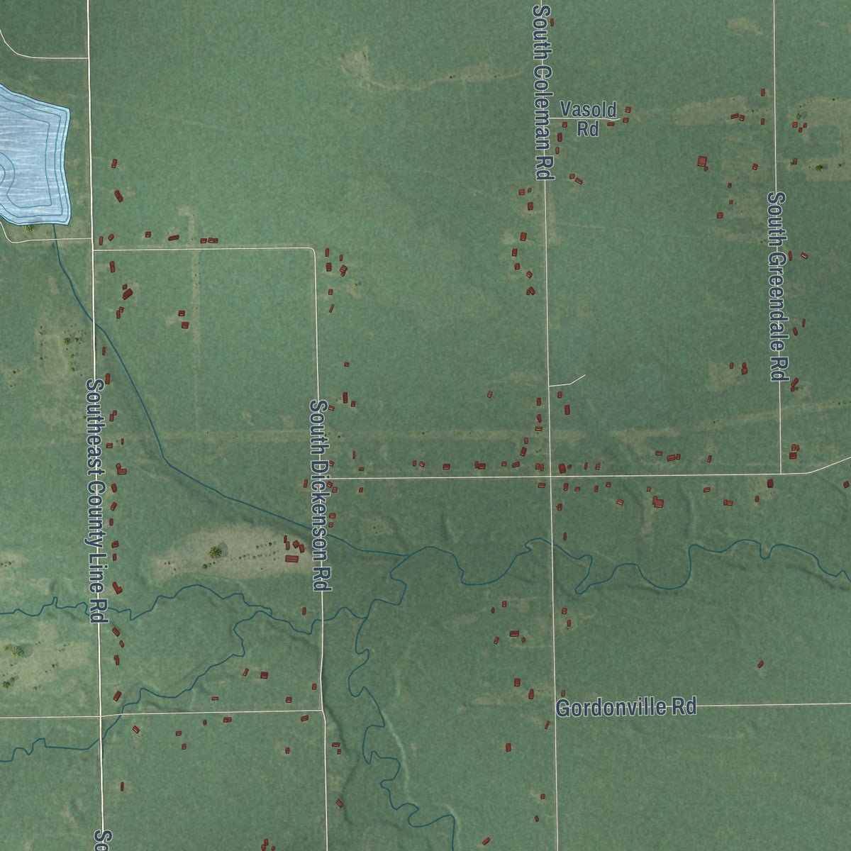 Second close-up of the map of Greendale, Michigan print showing more streets and buildings