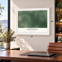 Greenevers, North Carolina map, 18 x 24 inch print in a white frame in a home office