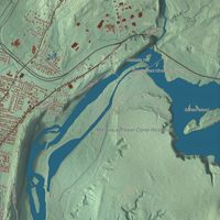 Close-up of the map of Greenfield, Massachusetts print showing terrain and local geography