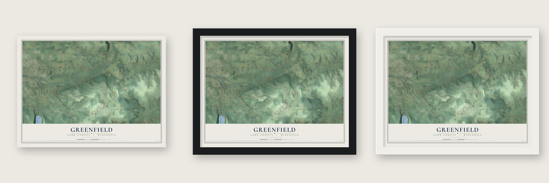 Greenfield, Sauk County, Wisconsin map unframed, in a black wood frame and in a white wood frame