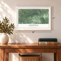 Greenfield, Sauk County, Wisconsin map, 12 x 18 inch print in a white frame in an entryway