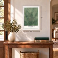 Greenfield, Tennessee map, 12 x 18 inch print in a white frame in an entryway
