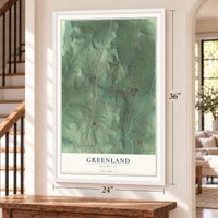Greenland, Arkansas map, 24 x 36 inch print in a white frame by a staircase