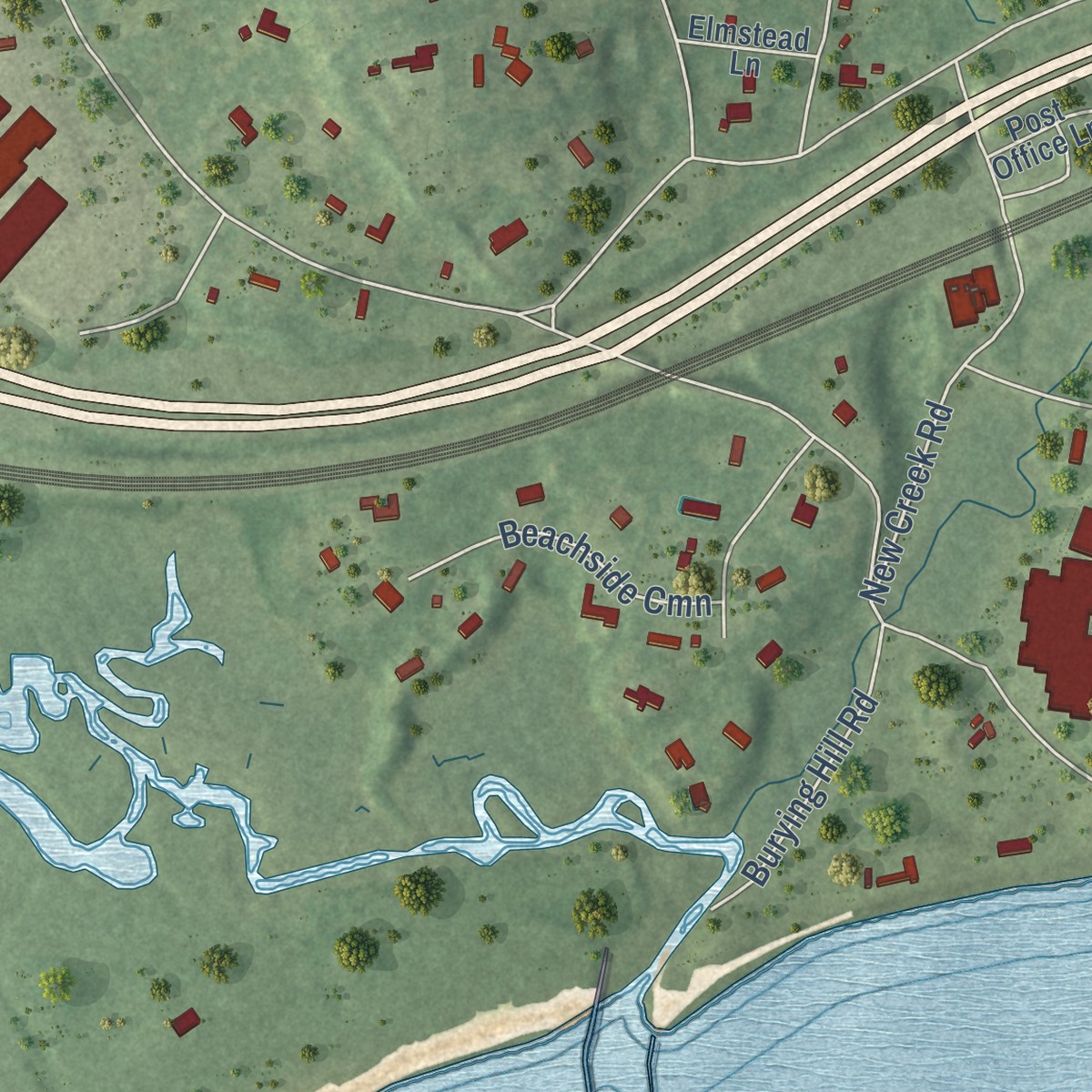 Second close-up of the map of Greens Farms, Connecticut print showing more streets and buildings