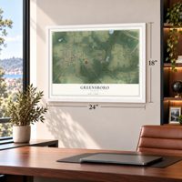 Greensboro, Florida map, 18 x 24 inch print in a white frame in a home office