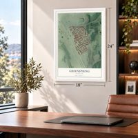 Greenspring, Maryland map, 18 x 24 inch print in a white frame in a home office