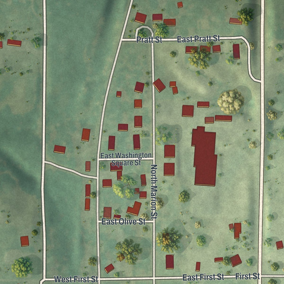 Second close-up of the map of Greentop, Missouri print showing more streets and buildings