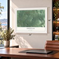 Greenvale, Tennessee map, 18 x 24 inch print in a white frame in a home office