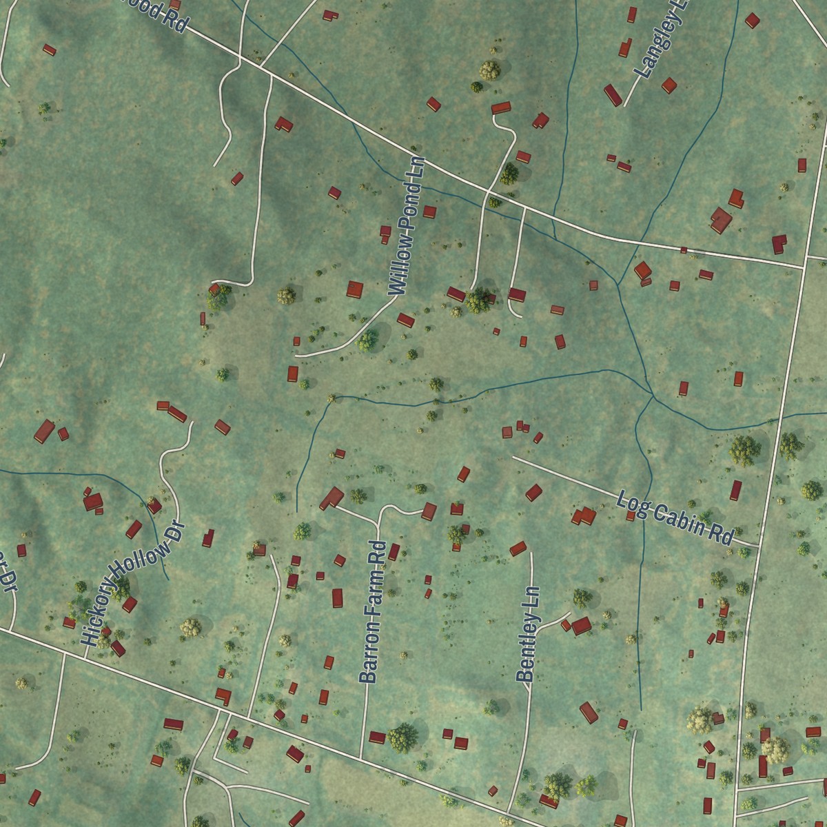 Second close-up of the map of Greenville, Fauquier County, Virginia print showing more streets and buildings