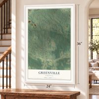 Greenville, Fauquier County, Virginia map, 24 x 36 inch print in a white frame by a staircase
