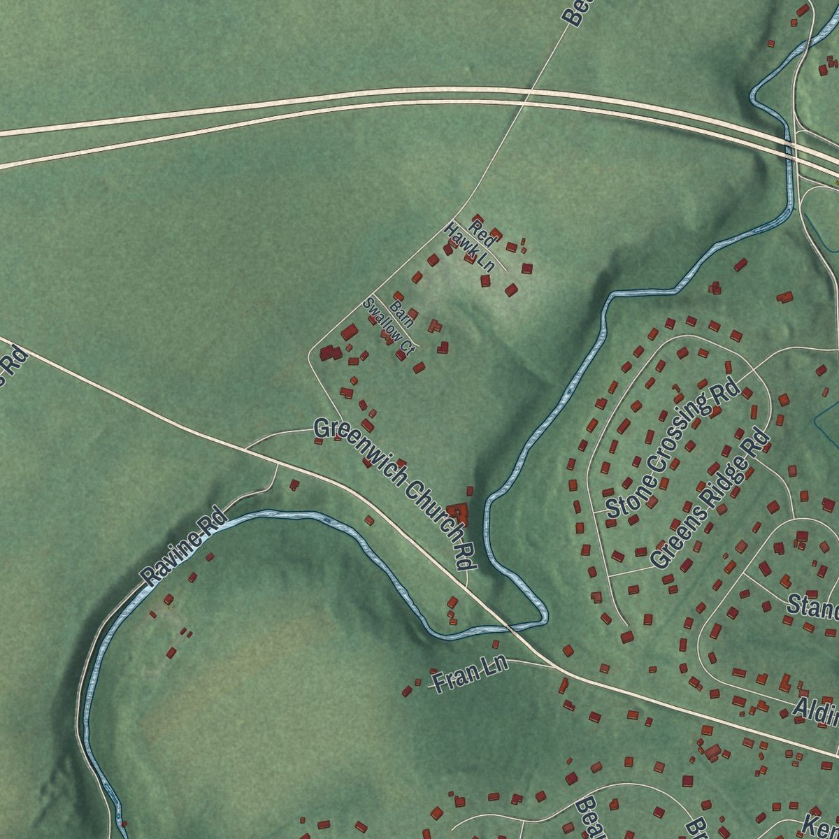 Second close-up of the map of Greenwich, Warren County, New Jersey print showing more streets and buildings